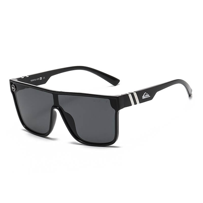 Unisex oversized sports goggles with black frames, UV400 acrylic lenses, anti-reflective sunglasses for beach and sports protection.